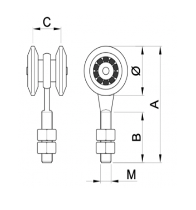 Chariot fixe 2 roues 44mm ibfm